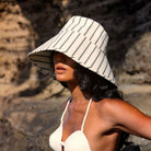 Harper Striped Wide Brim Cotton Hat In Black/Off White