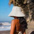 Harper Striped Wide Brim Cotton Hat In Black/Off White