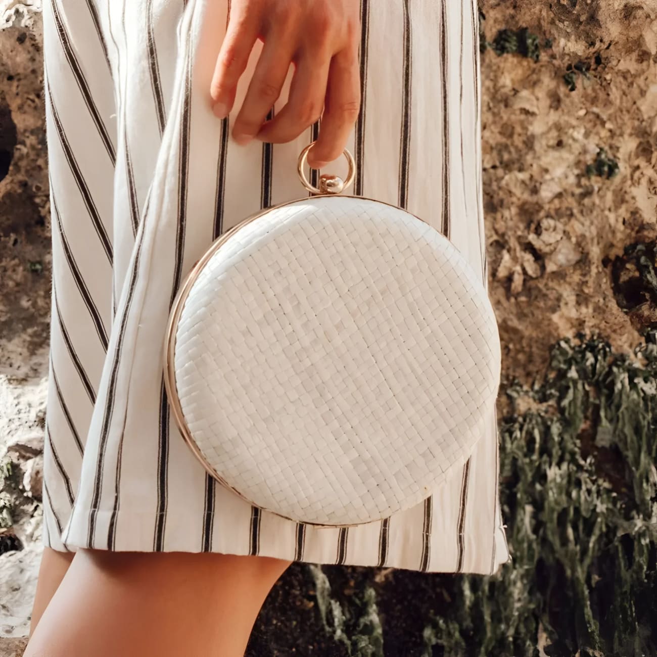 Matta Blanc Woven Straw Hard Clutch-Ivory - Clutches
