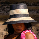 Nona Striped Bucket Straw Hat In Natural/Black
