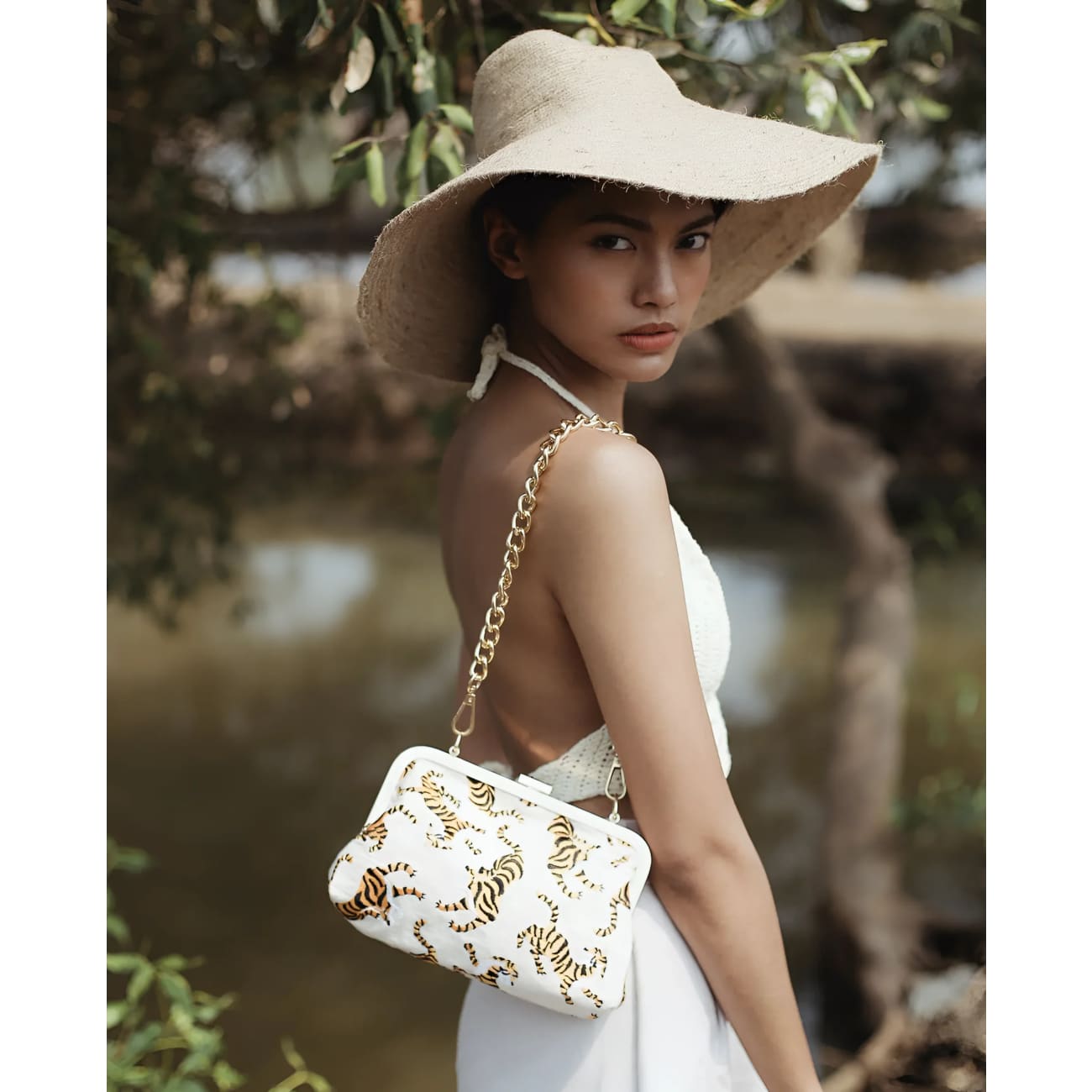 Sumatran Tiger Cotton Clutch-Ivory White - Clutches
